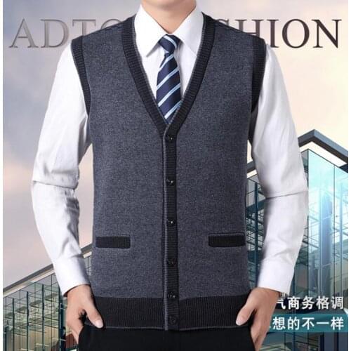 Autumn winter men vest Middle-aged and elderly Knit cardigan clothing slim male sleeveless vests men costumes B285