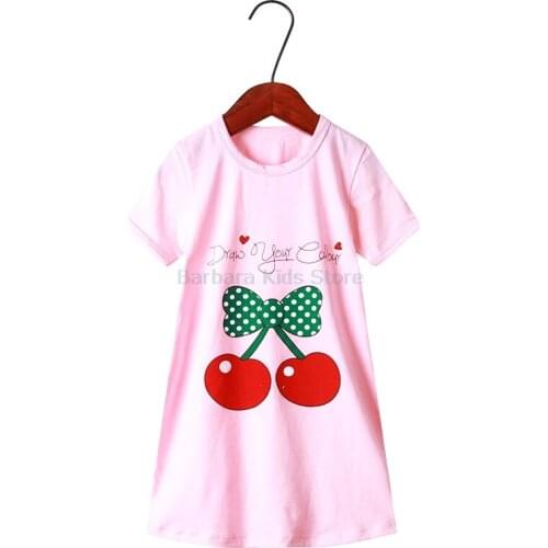 New Summer Cartoon Pink Cherry Pajamas Dress Kids Girls Nightgowns Girls Night Dress 2 to 14 Years Girl Nightgown Sleepwear Kids