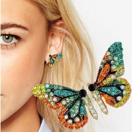 New European and American Fashion Personality Short Butterfly Ear Nail Color Drill Party Ear Nail Women Jewelry Accessories