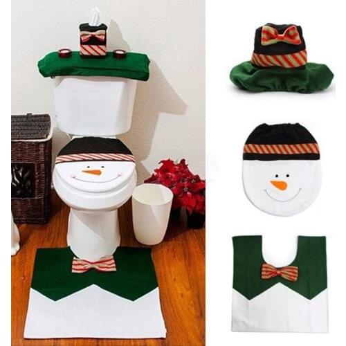 New Christmas Supplies for Bathroom Santa Snowman Toilet Seat Cover & Slip-resistant Pad Bathroom Set Christmas Decoration