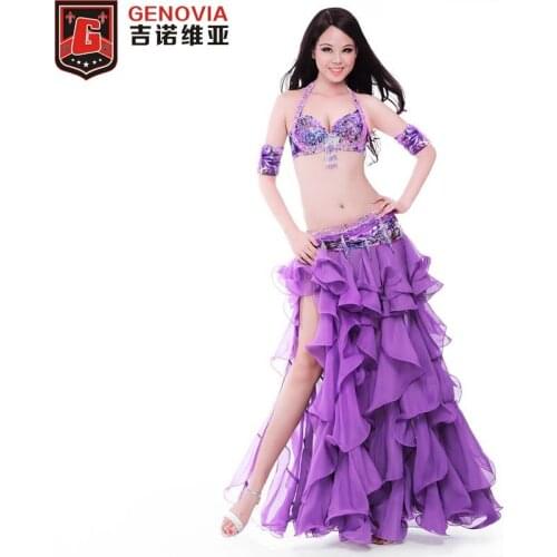 New Luxury Belly Dance Costume 4 Pics Bra&Belt&Skirt&Armbands 34B/C 36B/C 38B/C