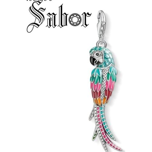 Charm Pendant Colorful Parrot Fashion Jewelry Trendy Real Authentic silver plated Gift For Women Men Fit Bracelet thomas