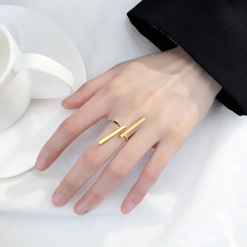 Punk Double Vertical Line Open Rings for Couple Geometric Thin Tail Ring Silver Color Black Copper Ring Mujer Party Gift