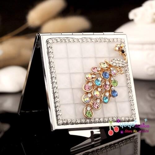 Wedding party bridesmaid girl friend present gifts,bling crystal rhinestone peacock,mini beauty makeup compact pocket mirror