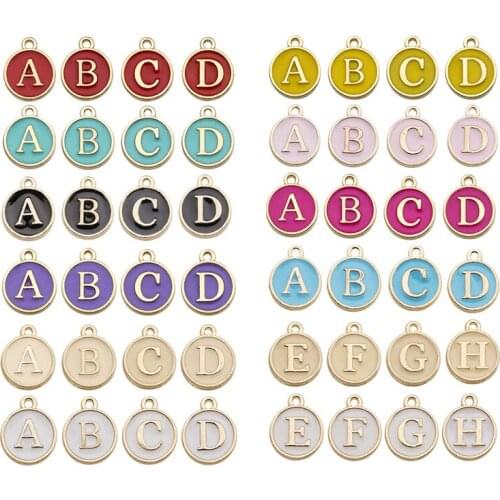 5 Sets/130 pcs 10 colors mixed 12mm diy jewelry enamel Alphabet Charms round 26 A-Z Letter bead Charms pendant for Bracelets