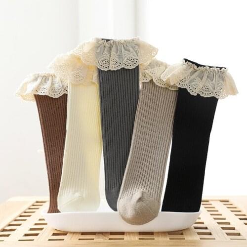 10pair/lot Spring Autumn Baby Newborn Children Casual Lace Girls Baby Sock Solid Colors Jacquard Warmer Soft Knee Highs Socks