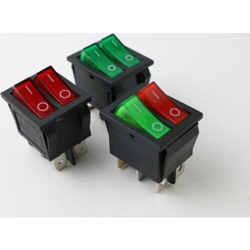 Interruptor basculante KCD2 doble barco 6 pines encendido-apagado con luz roja verde 20A 125VAC