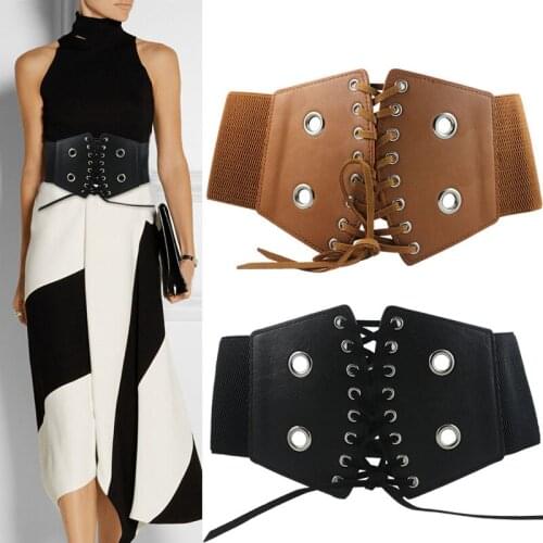 Fashion Womens Wide Elastic Belt Cummerbund Strap Dresses Female Waist Black Corset Buckle Belt For Women Waistband Low price