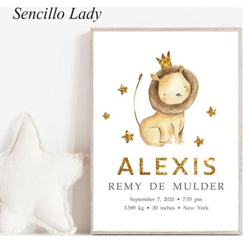 Baby Birth Custom Poster Lion Nursery Canvas Print Minimalism Wall Art Painting Nordic Kid Decoration Picture Boy Bedroom Decor