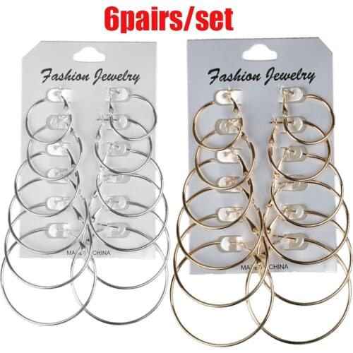 6Pairs /12Pairs Punk Hoop Earrings Set Big Circle Earrings Jewelry for Women Girls Steampunk Ear Clip Punk Earring Ear Ring