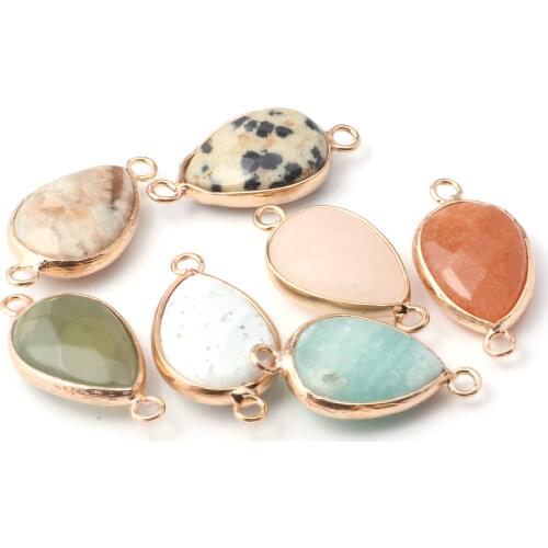 Natural Stone Connectors Necklace Accessories Waterdrop Faceted Crystal Agates Mix Stone Link Charms For Jewelry Making Bracelet