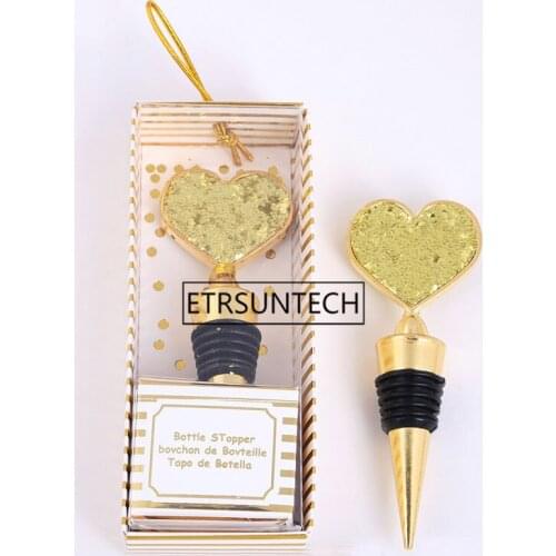 Heart Wine Bottle Stopper Golden Wedding Favor Giveaways for Guests Valentines Souvenirs Gifts