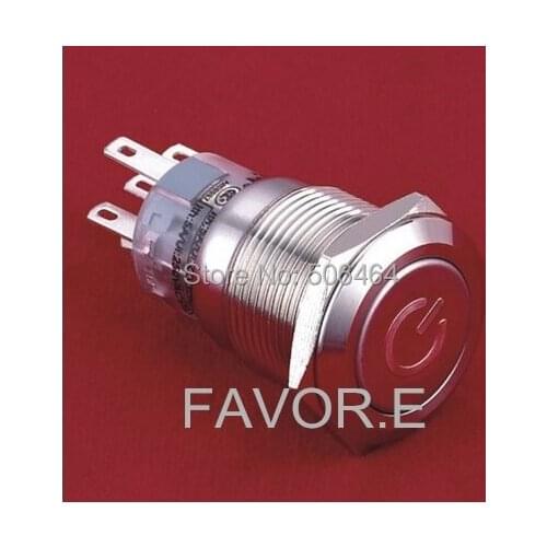 * LED Stainless steel 19mm IP67 5A/250VAC 1NO 1NC POWER signs illuminated Momentary metal Push Button Switch