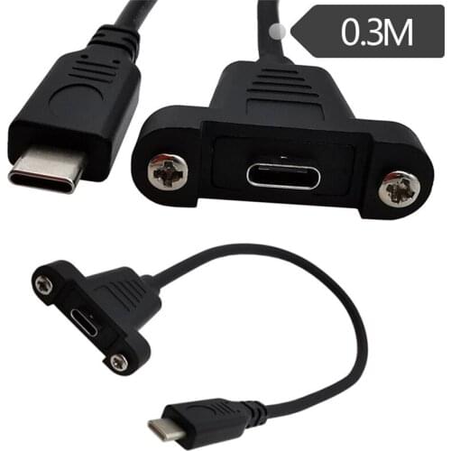 Type-c USB 90 angle Left Right Down UP Male to Female Extension Panel Mount Type Cable Charge Cord 0.3M