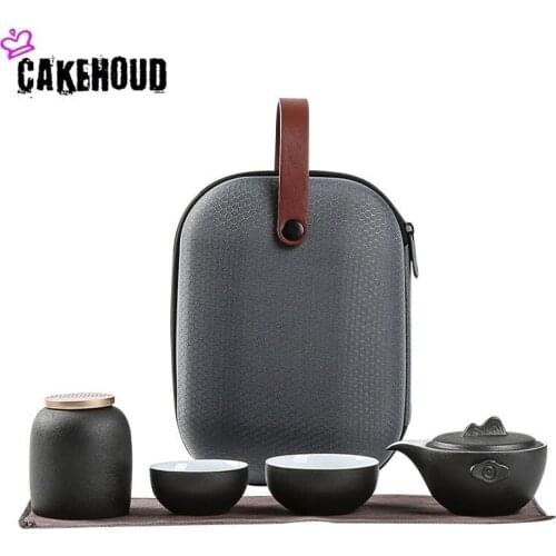 CAKEHOUD Japan Travel Ceramic Kung Fu Tea Set Portable Fast Cup A Pot Two Cups Ceramic Gift Cup Lid Bowl Teapot With Travel Bag