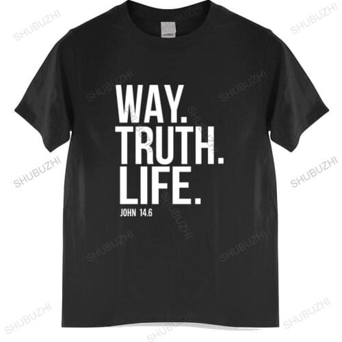 Cotton tshirt men summer tees Way Truth Life Bible Scripture Verse Christian T Shirt Homme Funny Top Tees Mens Tshirt