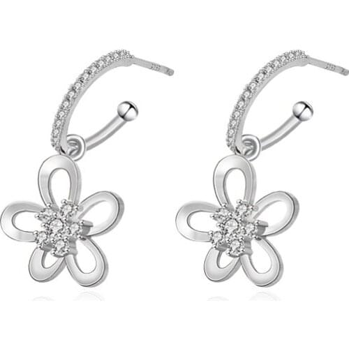 S925 Sterling Silver Flower Earrings Female Forest Fresh and Simple Diamond Earrings Exquisite Earrings