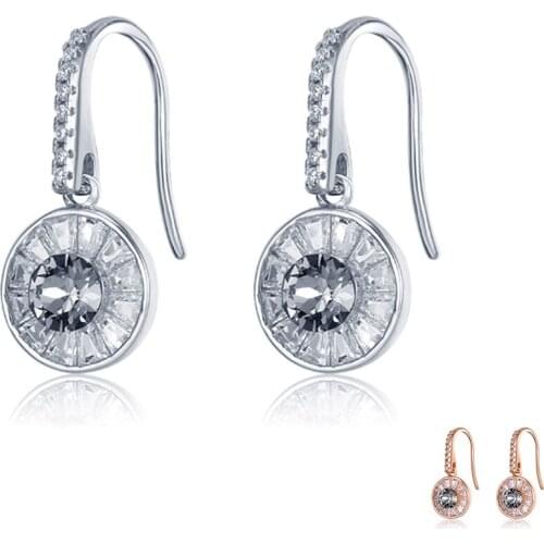 ZEMIOR 925 Sterling Silver Earrings For Women Trendy Round Full Cubic Zirconia Drop Earring Fine Anti-Allergy Silver Jewelry