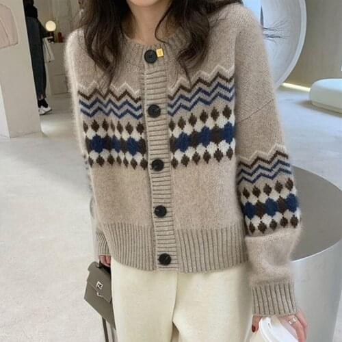 Autumn 2021 New Loose Long Sleeve Vintage Cropped Sweater Coat Female Knitting Jacket Women Casual Knitted Cardigan Jumpers Pull