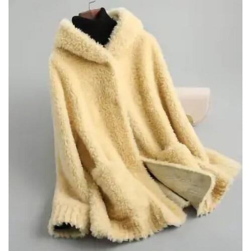 Women 2021 Winter Mid-long Sheep Shearling Coat Female New Granular Real Lamb Fur Jackets Ladies Solid Color Loose Outwear X527