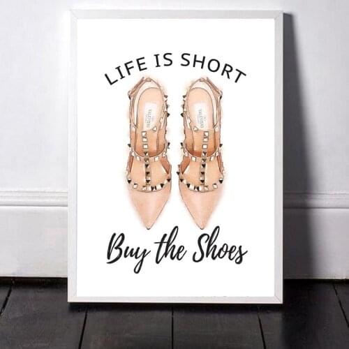 Life Is Short Buy The Shoes Quote Love Fashion Makeup Painting Wall Pictures For Room Decorative coco Poster Canvas Print Decor