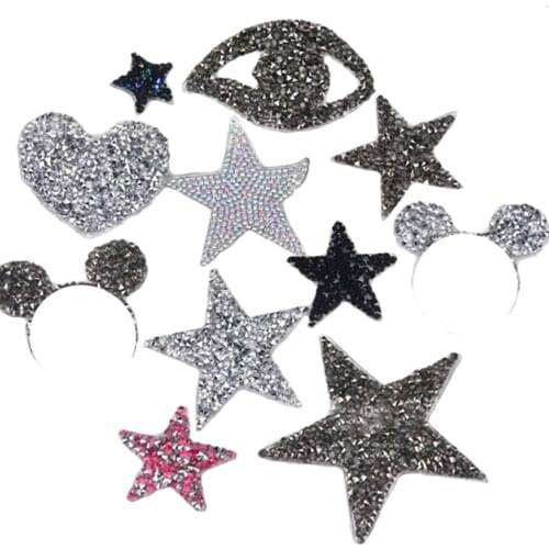 10Pcs Diy Motifs Fancy Design Hotfix Rhinestones Pattern Heat Transfer Iron On Patches Star Applique Garment Bags Shoes Decor