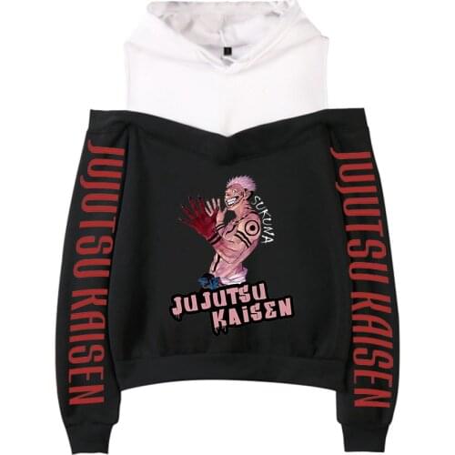 2020 Jujutsu Kaisen Hoodie Sweatshirt Off-shoulder Women Teens Girls Autumn Winter Casual Print Fashion Pullover