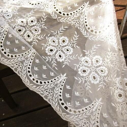 Cream cotton embroidered lace fabric, chevronembroidered lace, 10 yards, ws1003