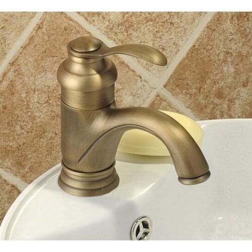 Antique Brass Single Hole Deck Mounted Single Handle Lever Bathroom Vessel Basin Sink Faucet Mixer Water Taps mnf008