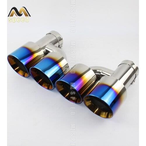 Car Accessories 304 stainless steel blue and bright H-type double outlet straight edge exhaust pipe tailpipe