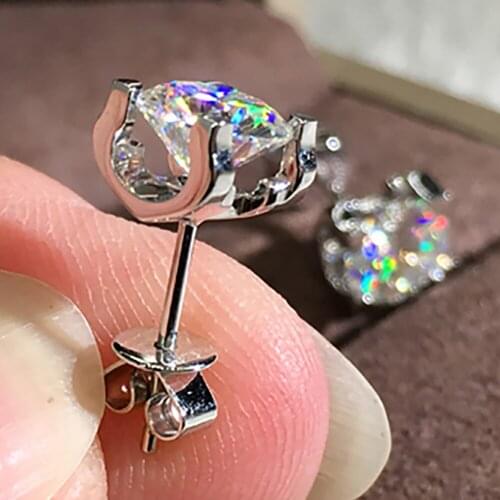 14K White Gold 2 Carat Stud Earrings Women Wedding Anniversary Engagement Party Round Moissanite Diamond Elegant Trendy Romantic