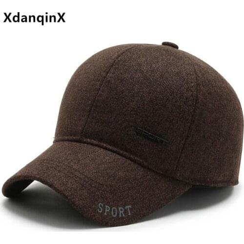 XdanqinX Winter Warm Baseball Caps For Men Thick Earmuffs Hat Adjustable Size Mens Brand Letter Sports Cap New Dad Snapback Cap