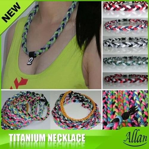 Big Promotion! Hot Fashion 3-rope Braided Titanium Germanium Ionic Sports Necklace, Mix Color and Size, 50pcs/lot, Free Shipping