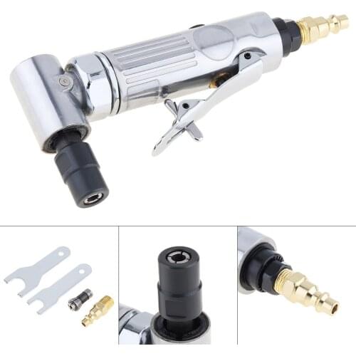 1/4 Inch & 1/8 Inch Collet Pneumatic Polishing Machine with 90 Degree Curved Head and Push Switch for Small Area Grinding