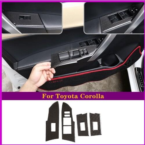 For 2014-2018 Toyota Corolla Car Glass Lift Switch Stickers Carbon Fiber Material (Soft) Car internal Accessories 4 Set