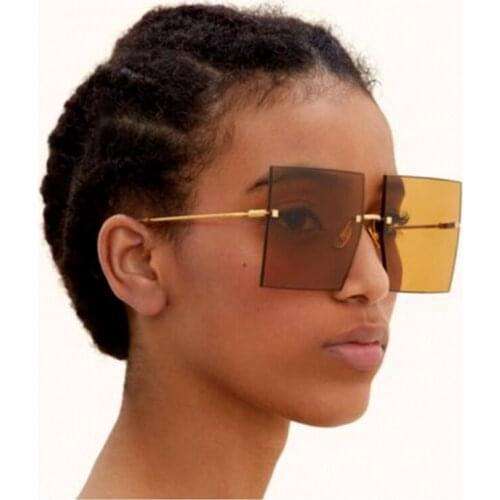 European and American large square frameless trimmed sunglasses Celebrities with the same style of trendy street shooting cover