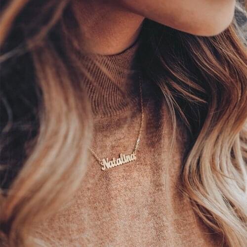 Customized Trend Stainless Steel Name Necklace Personalized Letter Gold Choker Necklace Pendant Nameplate Gift