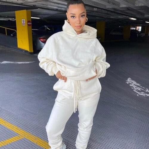 2020 Winter Two Piece Set Women Fleece Long Sleeve Top Hoodie Sweatshirts Sweatpants Pants Jogging Femme Hoodies Tracksuits
