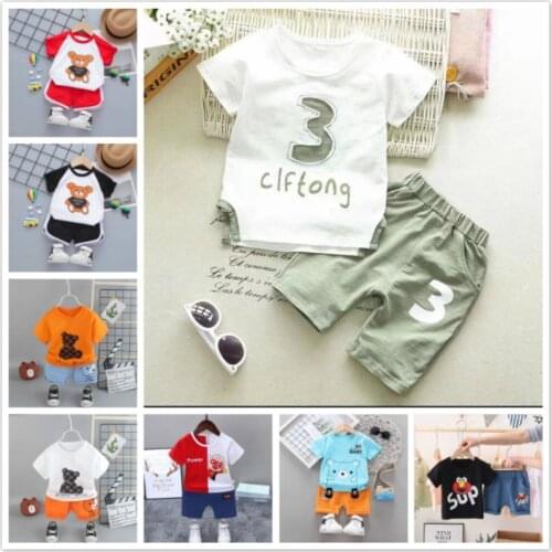 New Summer Designer Baby Boys Girl Clothing Set Cartoon Bear Children Kids Cotton Toddler Short Sleeve T Shirts+Short 2PCS Sets