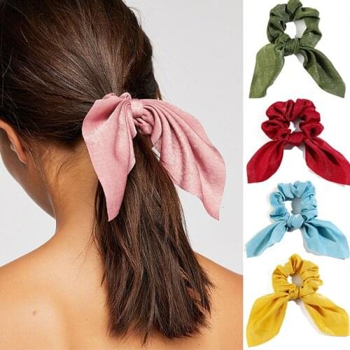 Fashion Solid Color Bow Scrunchie For Women Ponytail Holder Hair Accessories Knot Hair Tie Scarf Ribbon Elastic Hair Band gift