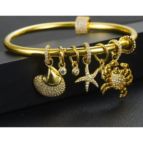 Trendy cute Stackable Crab starfish Pendant Bangle For Women Full Cubic Zircon Bangle Bridal Wedding Dubai Women Party Jewelry