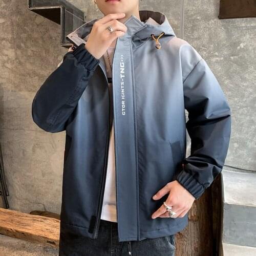 Mens Spring and Fall 2021 Instagram Tidy Gradual Jacket Mens Casual Korean Handsome Hooded Cargo Top