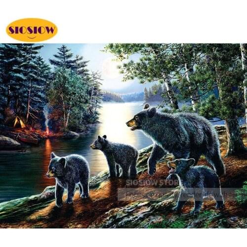 SIOSIOW 5d Diamond Painting Full Square Black Bear Cross Stitch Diamond Beads Embroidery Animals Kits Handicraft Art Home Decor