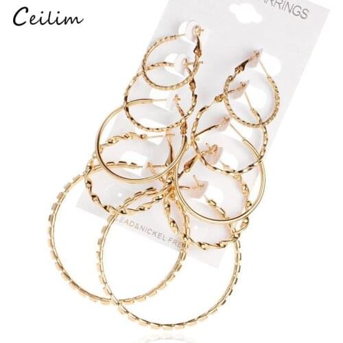 2020 New Gold Color Hoop Earrings for Women 5pairs Round Circle Creole Earring Set Trendy Jewelry Brincos