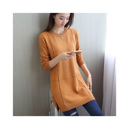 2021 New Autumn Winter Sweater Solid Pullover Knitwear Sweater O-neck Long-sleeved Medium-length Sweater Female Clothes
