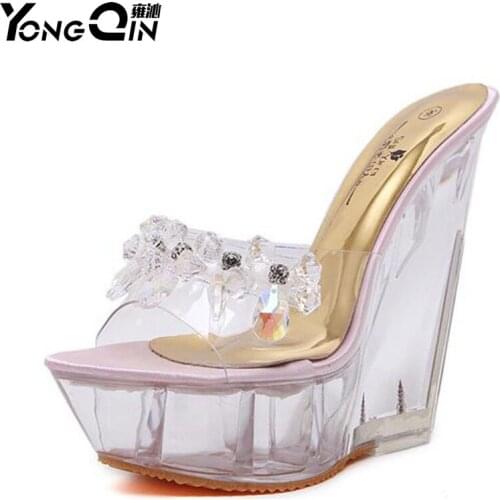 2018 Summer New High-heeled Crystal Sandals Shoes Fashion Beaded Diamond Slipper Shoes