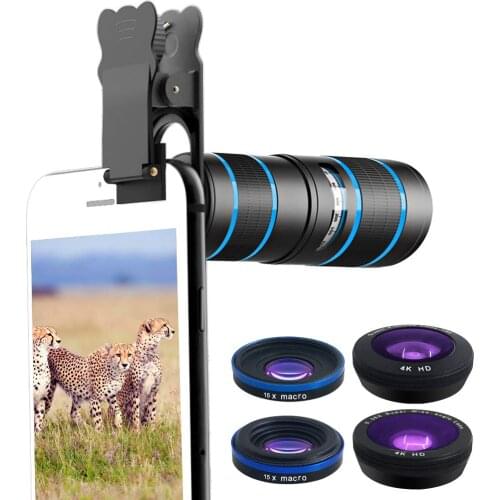 Upgrade DSLR Phone Camera Lent kits:Super Fisheye&0.36X Wide Angle& 15X Macro Lens (2 Lens)&12X Zoom Telephoto Lens For Android