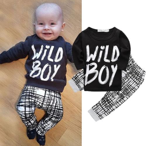 Newborn Toddler Baby Boy Wild Boy Casual T shirt Tops Leggings Pants 2PCS Outfits Set Clothes
