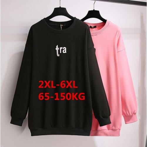 2021 Autumn Original Plus Size Womens Sweater Solid Girl Pink Round Neck Hoodless Korean Loose Top Simple Printing Casual Coat