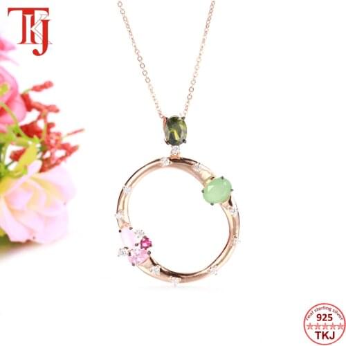 TKJ Circle Pendant Necklace Emerald Amethyst Zircon 925 Sterling Silver Chain Necklaces For Girls Bridesmaid Gift